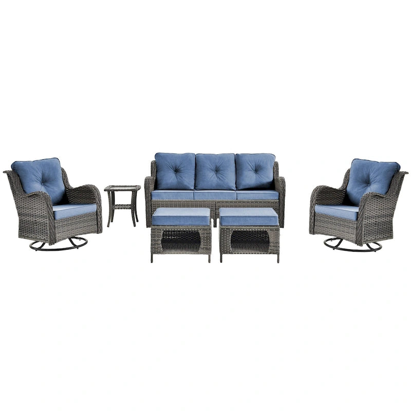 Ensemble de patio 6 pièces avec fauteuils à bascule pivotants