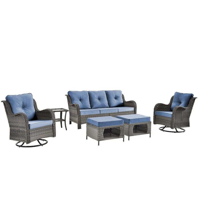 Ensemble de patio 6 pièces avec fauteuils à bascule pivotants
