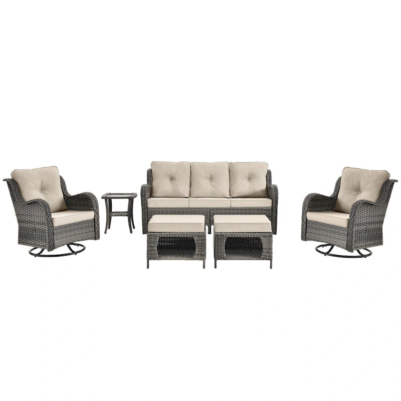 Ensemble de patio 6 pièces avec fauteuils à bascule pivotants