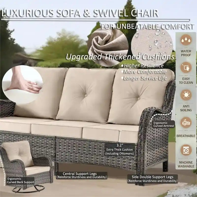 Ensemble de patio 6 pièces avec fauteuils à bascule pivotants