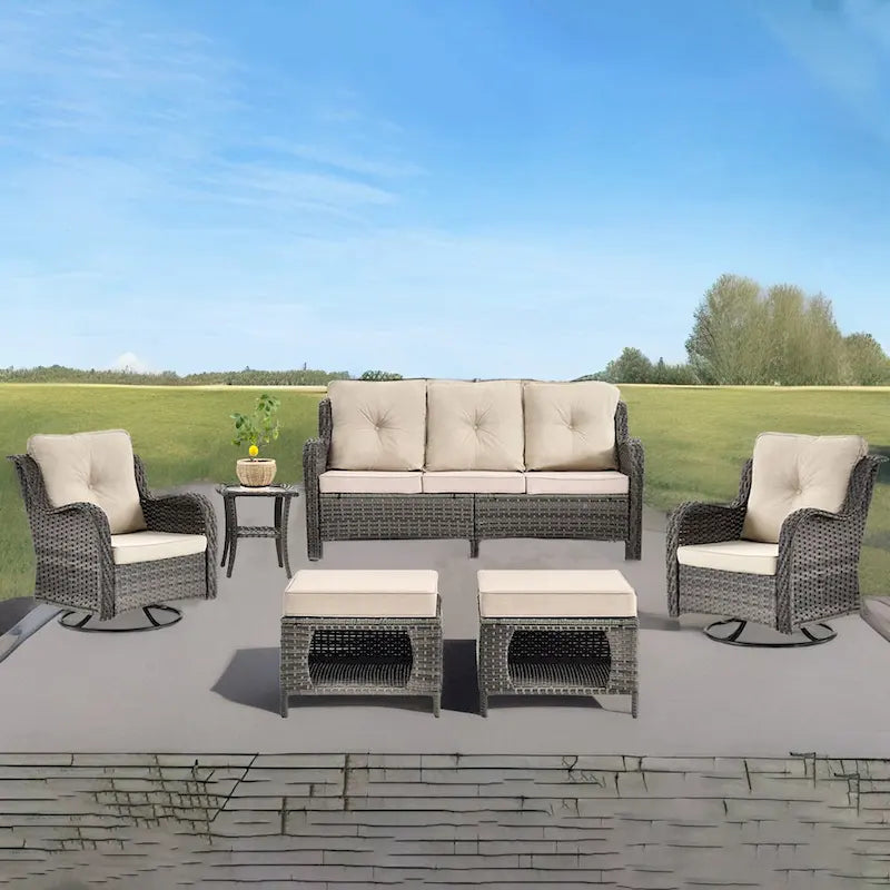 Ensemble de patio 6 pièces avec fauteuils à bascule pivotants