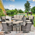Mobilier de patio - Ensemble de 11 meubles de patio en osier avec fauteuils pivotants