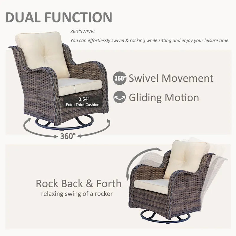 Mobilier de patio - Ensemble de 11 meubles de patio en osier avec fauteuils pivotants