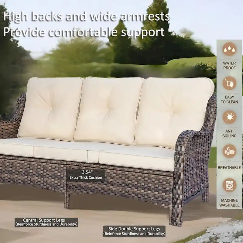 Mobilier de patio - Ensemble de 11 meubles de patio en osier avec fauteuils pivotants