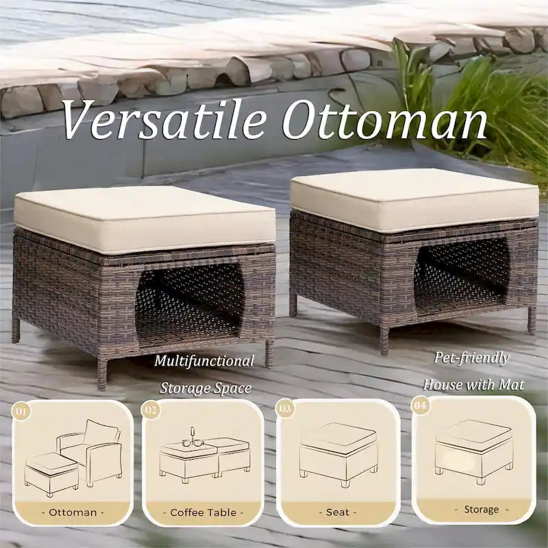 Mobilier de patio - Ensemble de 11 meubles de patio en osier avec fauteuils pivotants