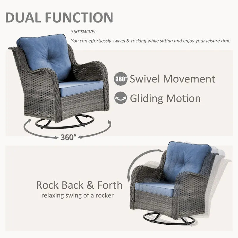 Mobilier de patio - Ensemble de 11 meubles de patio en osier avec fauteuils pivotants