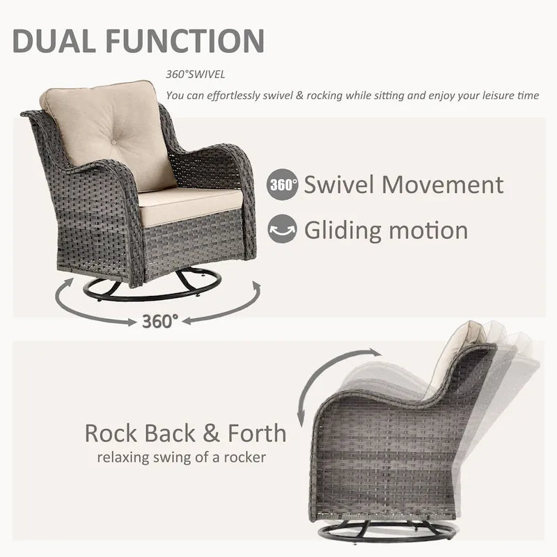 Mobilier de patio - Ensemble de 11 meubles de patio en osier avec fauteuils pivotants