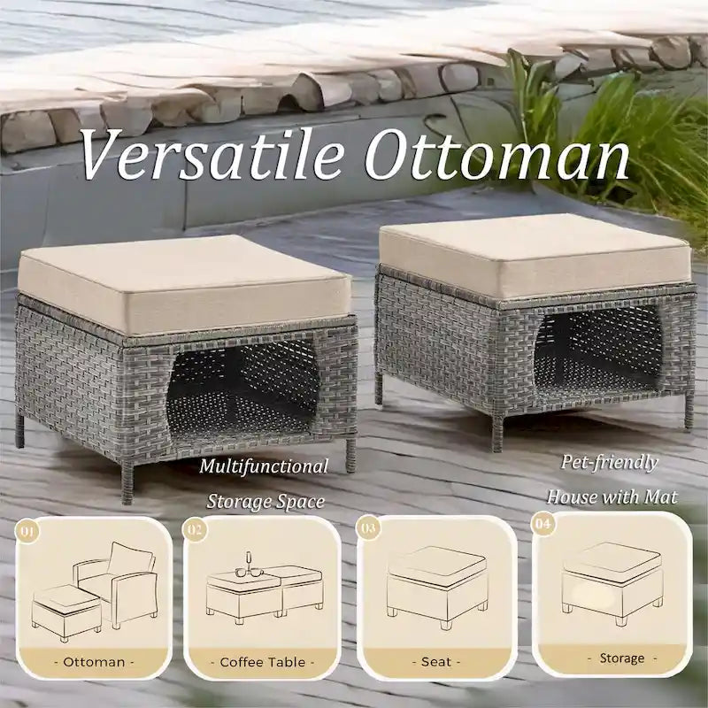 Mobilier de patio - Ensemble de 11 meubles de patio en osier avec fauteuils pivotants