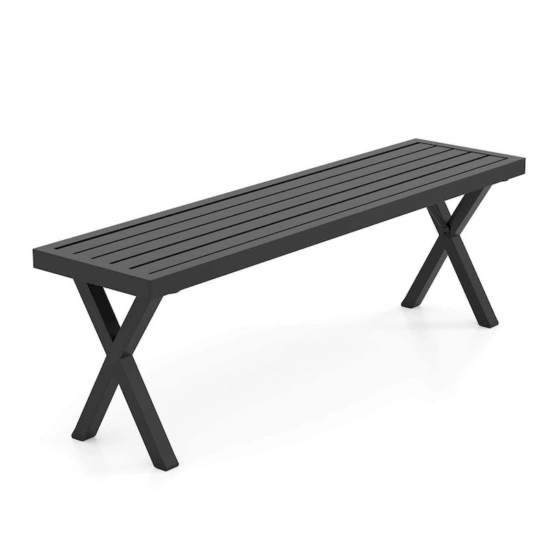 Costway 1/2 PCS 54 Patio Metal Bench with Slatted Seat & X Legs