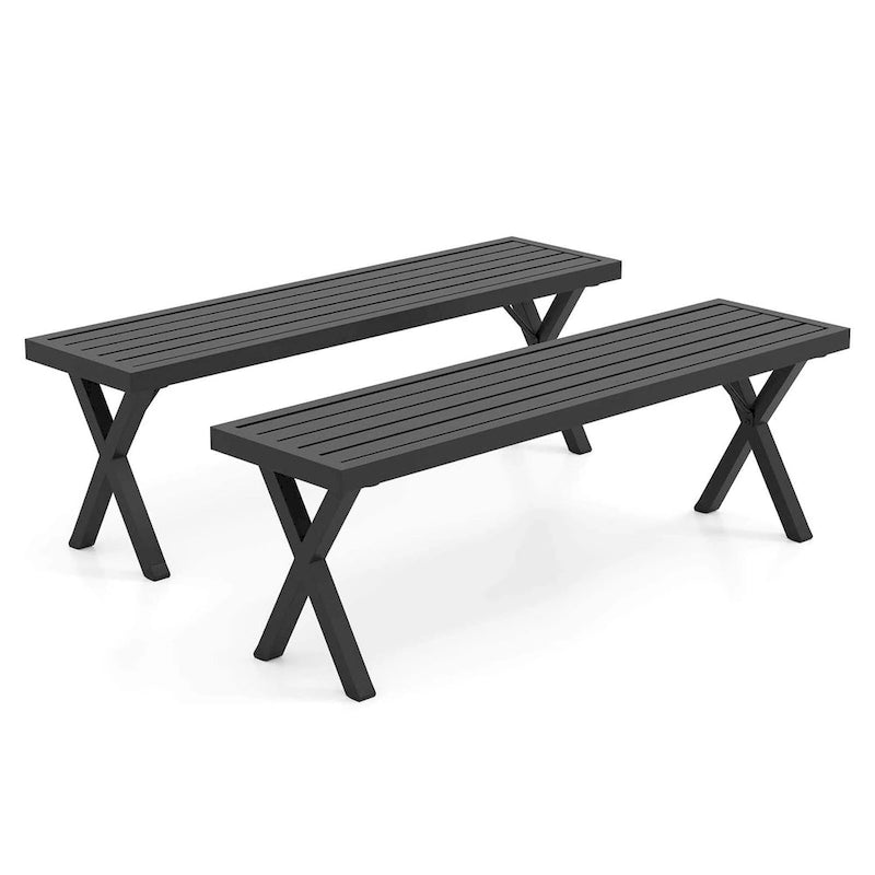 Banc de patio Costway 1/2 pièce(s) de 54 po en métal avec assise à lattes et pieds en X
