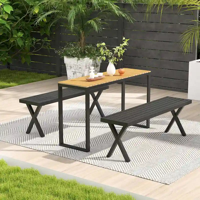 Banc de patio Costway 1/2 pièce(s) de 54 po en métal avec assise à lattes et pieds en X