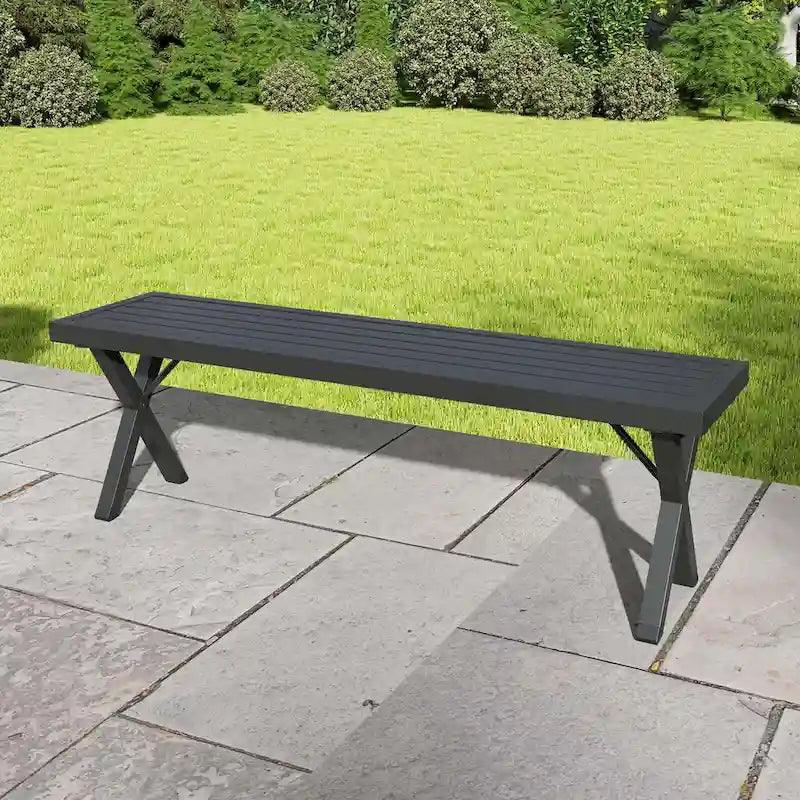 Banc de patio Costway 1/2 pièce(s) de 54 po en métal avec assise à lattes et pieds en X