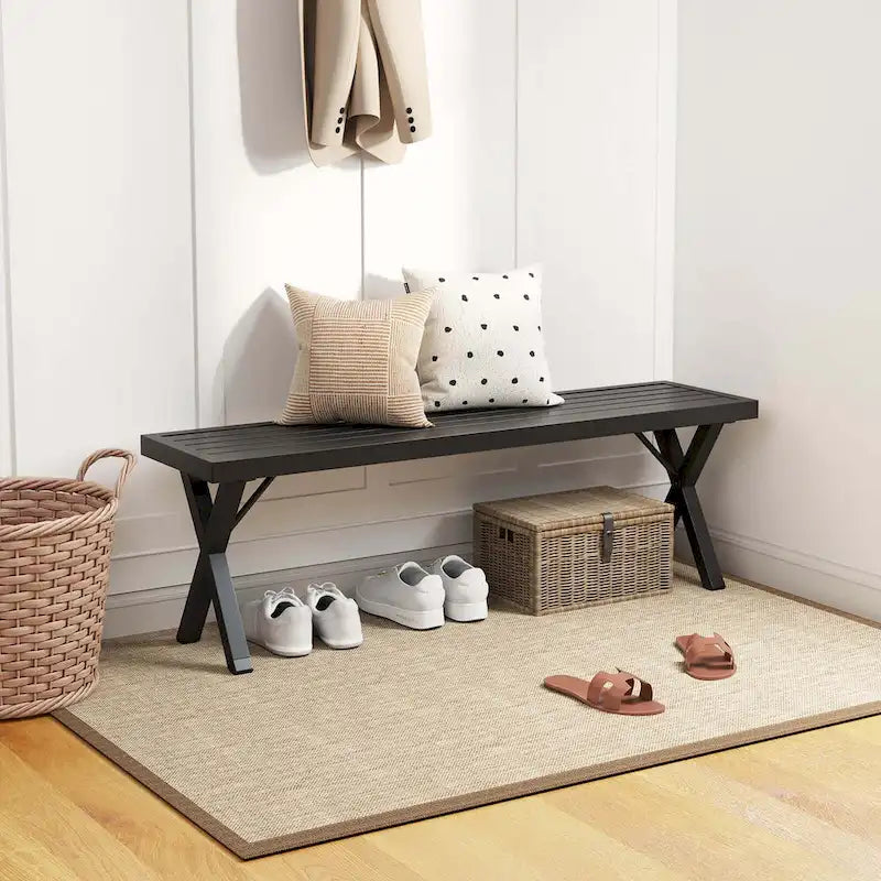 Banc de patio Costway 1/2 pièce(s) de 54 po en métal avec assise à lattes et pieds en X