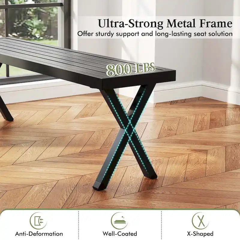 Banc de patio Costway 1/2 pièce(s) de 54 po en métal avec assise à lattes et pieds en X