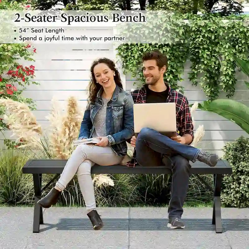 Banc de patio Costway 1/2 pièce(s) de 54 po en métal avec assise à lattes et pieds en X