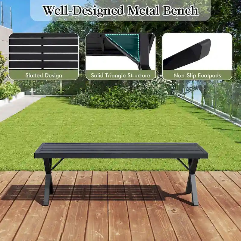 Banc de patio Costway 1/2 pièce(s) de 54 po en métal avec assise à lattes et pieds en X