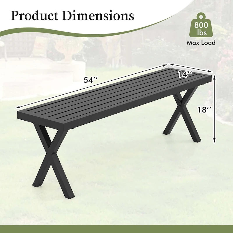 Banc de patio Costway 1/2 pièce(s) de 54 po en métal avec assise à lattes et pieds en X