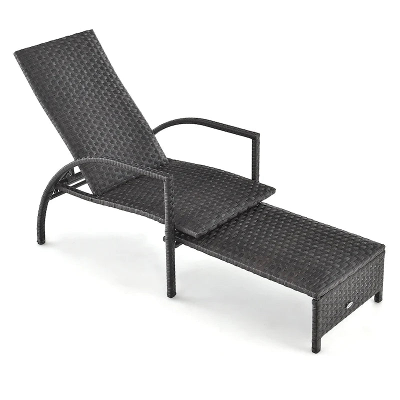 Gymax Chaise longue d'extérieur en rotin avec repose-pieds rétractable pour