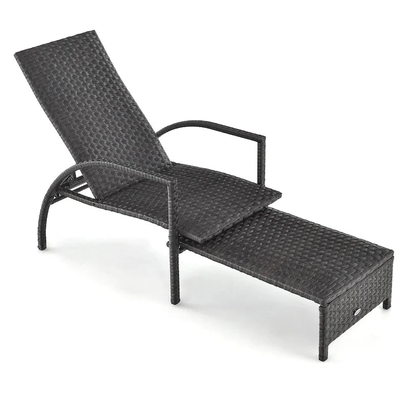 Gymax Outdoor Chaise Lounge Rattan Recliner w/ Retractable Ottoman for
