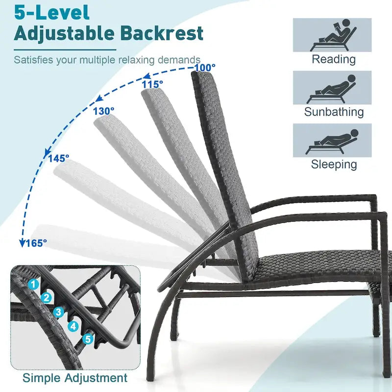 Gymax Chaise longue d'extérieur en rotin avec repose-pieds rétractable pour