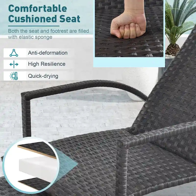 Gymax Chaise longue d'extérieur en rotin avec repose-pieds rétractable pour