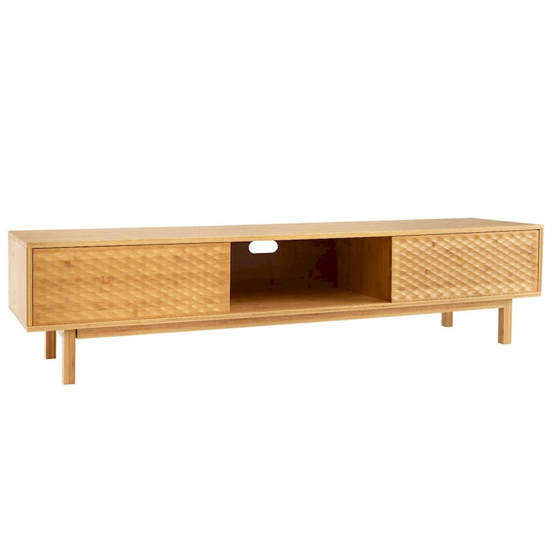 Meuble TV Costway 63 en bambou avec 3 cubes de rangement et portes coulissantes - Voir détails