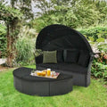 Lit de jour rond Costway pour patio avec auvent rétractable en rotin - Voir les détails