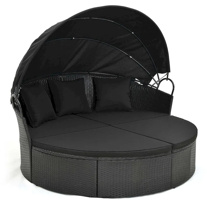 Costway Patio Round Daybed with Retractable Canopy Rattan Sectional - See Details