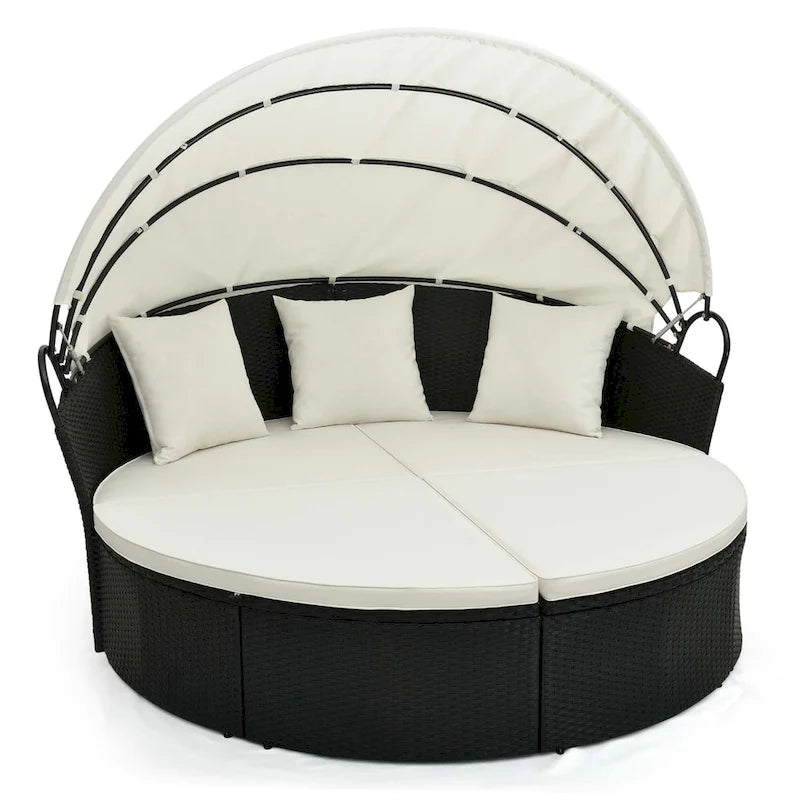 Lit de jour rond Costway pour patio avec auvent rétractable en rotin - Voir les détails