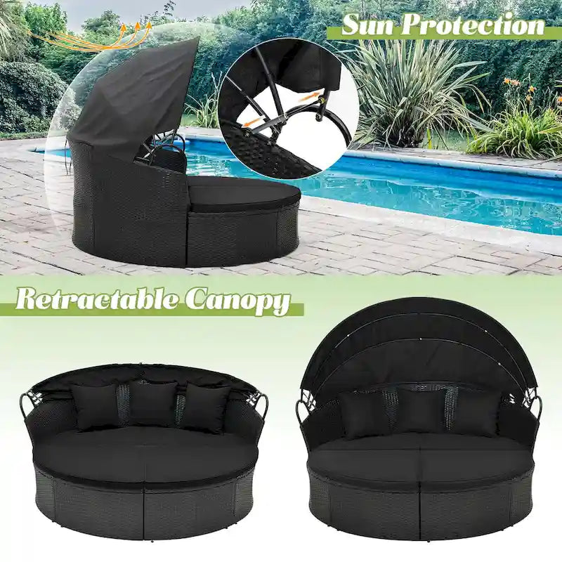 Lit de jour rond Costway pour patio avec auvent rétractable en rotin - Voir les détails