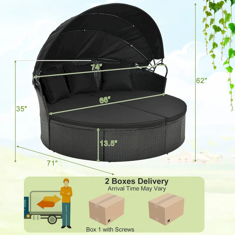 Lit de jour rond Costway pour patio avec auvent rétractable en rotin - Voir les détails