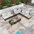 Ensemble de meubles de patio sectionnels tressés 5 pièces avec table basse extensible et seau à glace