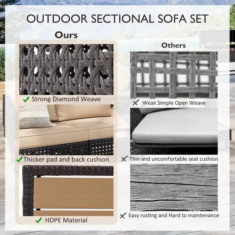 Ensemble de meubles de patio sectionnels tressés 5 pièces avec table basse extensible et seau à glace