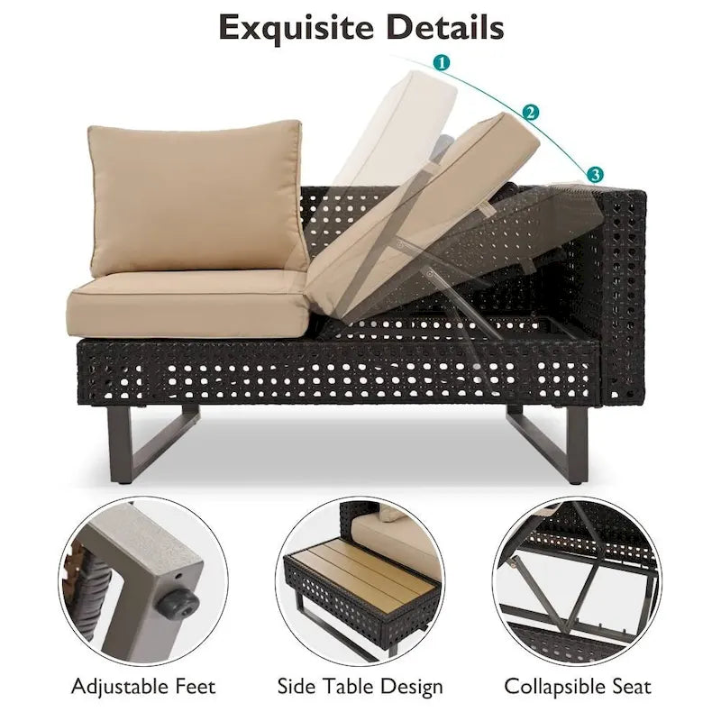 Ensemble de meubles de patio sectionnels tressés 5 pièces avec table basse extensible et seau à glace