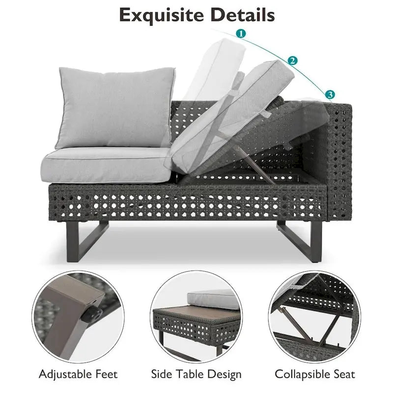 Ensemble de meubles de patio sectionnels tressés 5 pièces avec table basse extensible et seau à glace
