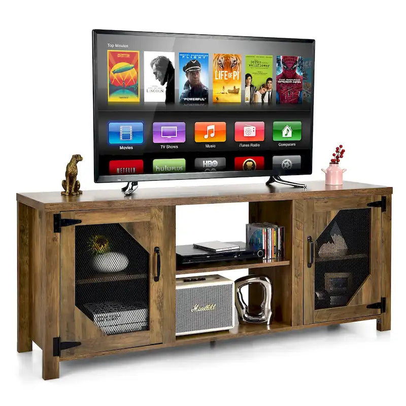 Meuble TV Costway pour téléviseurs jusqu'à 65 pouces avec structure en acier - 58 x 15,5 x 24