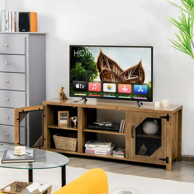 Meuble TV Costway pour téléviseurs jusqu'à 65 pouces avec structure en acier - 58 x 15,5 x 24