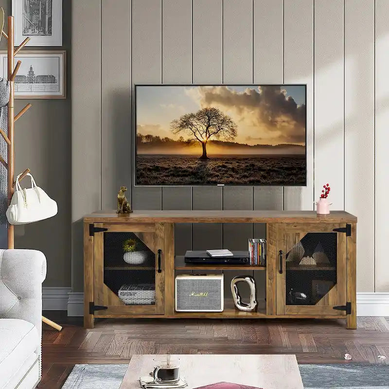 Meuble TV Costway pour téléviseurs jusqu'à 65 pouces avec structure en acier - 58 x 15,5 x 24