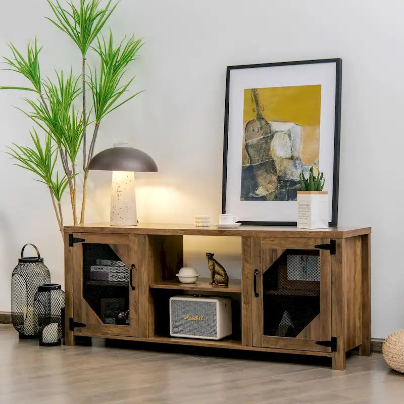 Meuble TV Costway pour téléviseurs jusqu'à 65 pouces avec structure en acier - 58 x 15,5 x 24