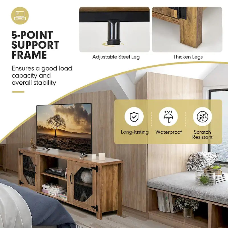 Meuble TV Costway pour téléviseurs jusqu'à 65 pouces avec structure en acier - 58 x 15,5 x 24