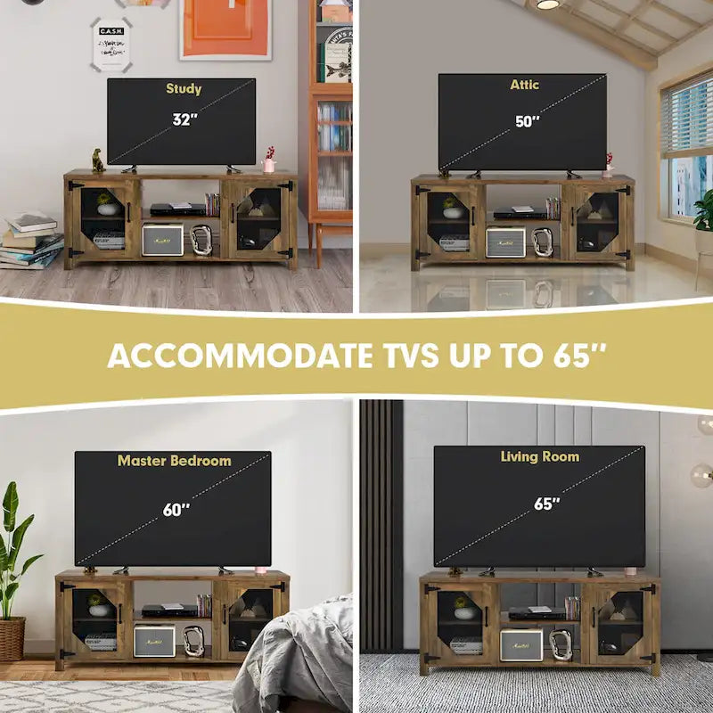 Meuble TV Costway pour téléviseurs jusqu'à 65 pouces avec structure en acier - 58 x 15,5 x 24