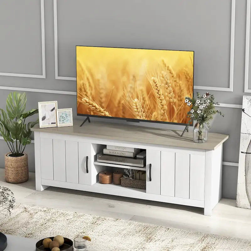 Meuble TV de ferme Gymax pour téléviseurs jusqu'à 65 po Meuble console multimédia avec