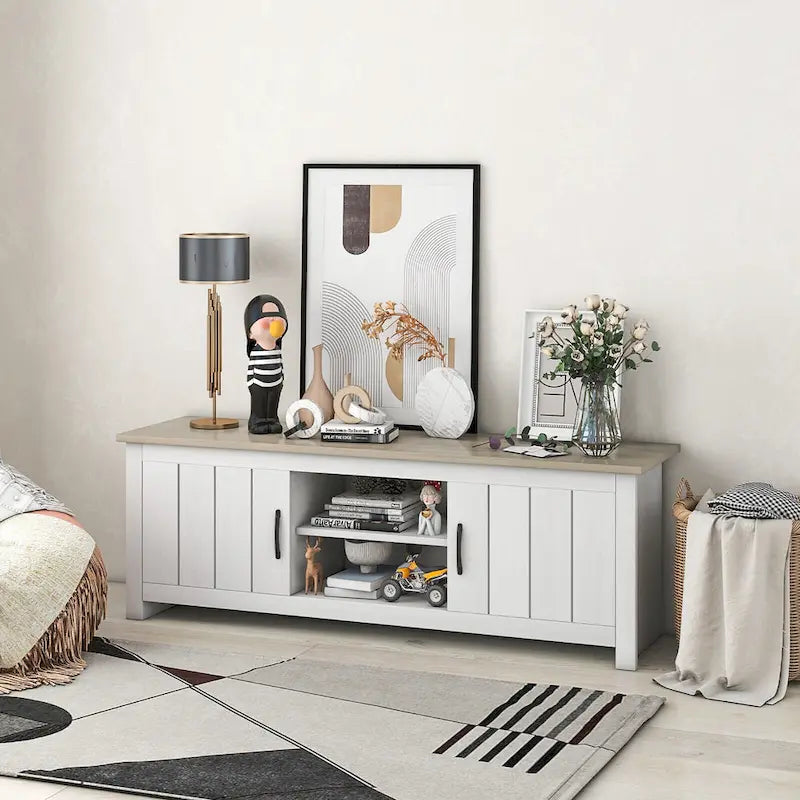 Meuble TV de ferme Gymax pour téléviseurs jusqu'à 65 po Meuble console multimédia avec