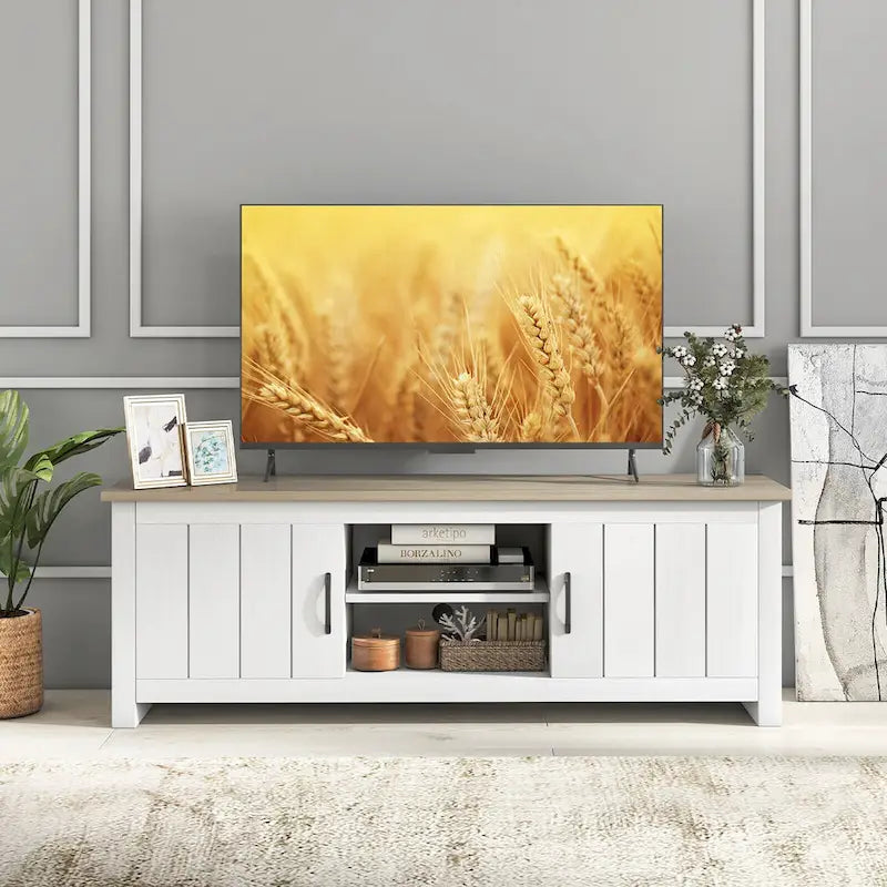 Meuble TV de ferme Gymax pour téléviseurs jusqu'à 65 po Meuble console multimédia avec
