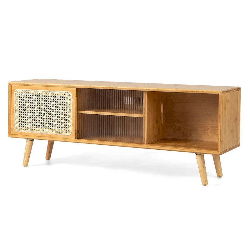 Meuble TV moderne Costway Console de divertissement avec rotin