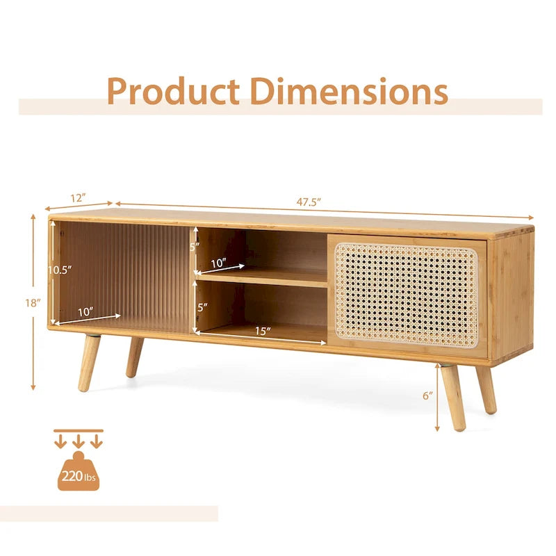 Meuble TV moderne Costway Console de divertissement avec rotin