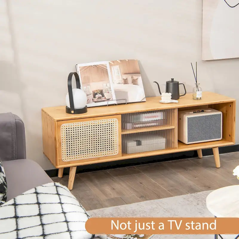 Meuble TV moderne Costway Console de divertissement avec rotin