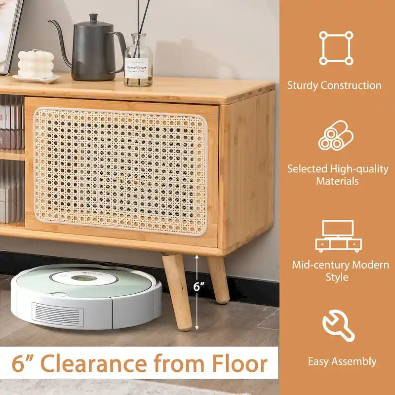 Meuble TV moderne Costway Console de divertissement avec rotin