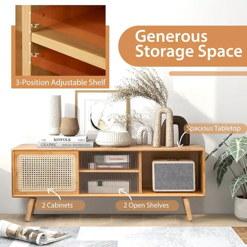 Meuble TV moderne Costway Console de divertissement avec rotin