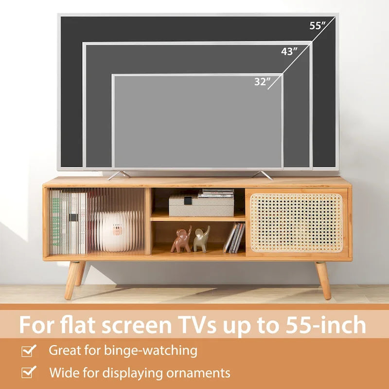 Meuble TV moderne Costway Console de divertissement avec rotin